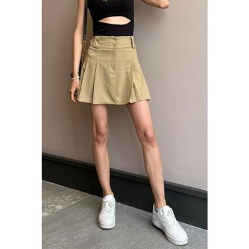 Madmext MG1474 Kadın Bej Basic Pileli Mini Etek