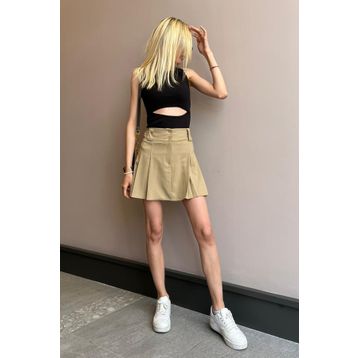 Madmext MG1474 Kadın Bej Basic Pileli Mini Etek