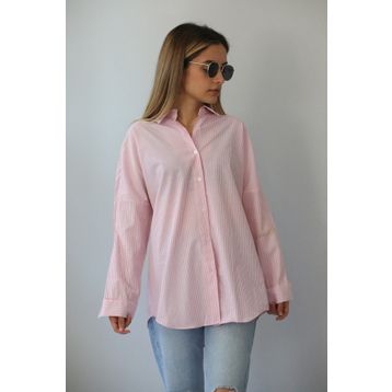 Madmext MG1525 Pembe Çizgili Over Fit Kadın Gömlek