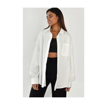 Madmext MG1530 Beyaz Oversize Basic Cepli Poplin Gömlek
