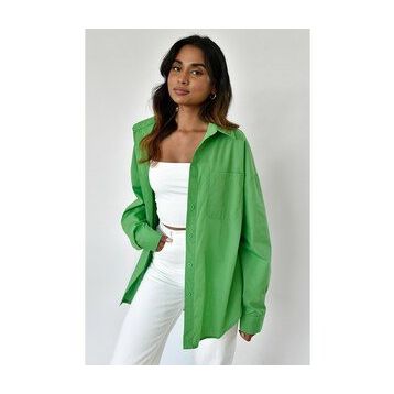 Madmext MG1530 Çağla Yeşili Oversize Basic Cepli Poplin Gömlek