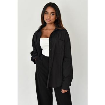 Madmext MG1530 Sarı Oversize Basic Cepli Poplin Kadın Gömlek