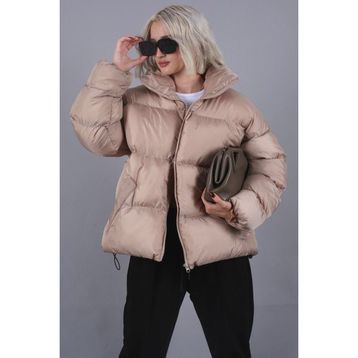 Madmext MG1550 Taş Rengi Basic Oversize Kadın Şişme Mont