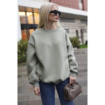 Madmext MG1559 Mint Yeşili Bisiklet Yaka Basic Kadın Sweatshirt