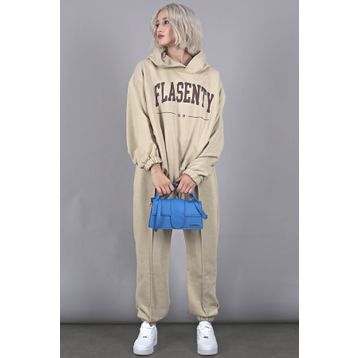 Madmext MG1561 Bej Oversize Baskılı Erkek Eşofman Takım