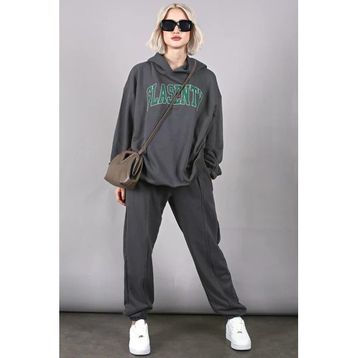 Madmext MG1561 Füme Oversize Baskılı Erkek Eşofman Takım