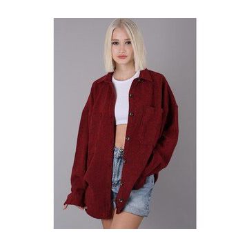 Madmext MG1562 Kırmızı Oversize Gömlek Ceket
