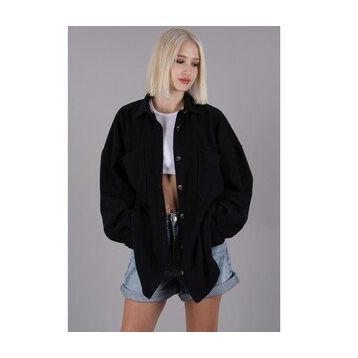 Madmext MG1562 Siyah Oversize Kadın Gömlek Ceket
