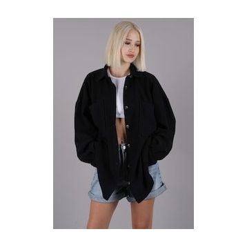 Madmext MG1562 Siyah Oversize Kadın Gömlek Ceket