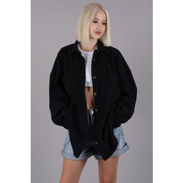 Madmext MG1562 Siyah Oversize Kadın Gömlek Ceket