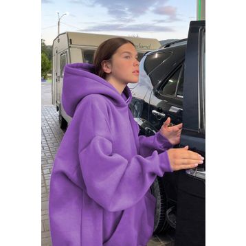 Madmext MG1566 Mor Kadın Kapüşonlu Oversize Şardonlu Sweatshirt
