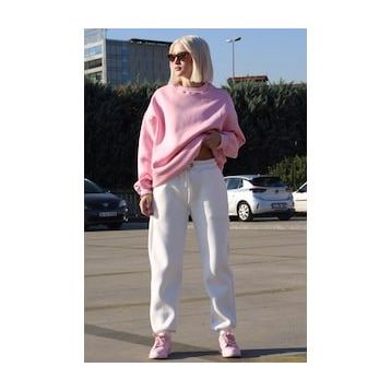 Madmext MG1568 Kadın Ekru Beli Lastikli Şardonlu Eşofman Altı