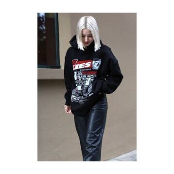Madmext MG1581 Siyah Baskılı Oversize Kapüşonlu Kadın Sweatshirt