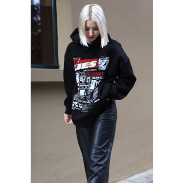 Madmext MG1581 Siyah Baskılı Oversize Kapüşonlu Kadın Sweatshirt