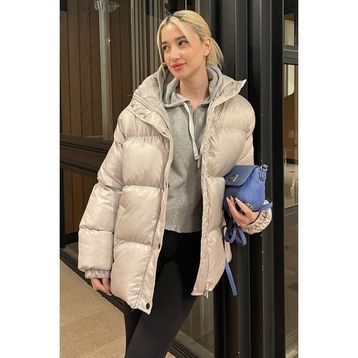 Madmext MG1582 Basic Oversize Gri Kadın Şişme Mont