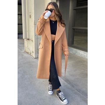 Madmext MG1584 Kahverengi Oversize Kadın Uzun Kaban
