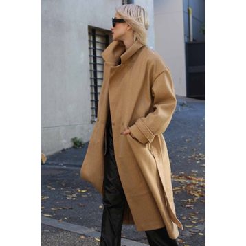 Madmext MG1584 Kahverengi Oversize Kadın Uzun Kaban