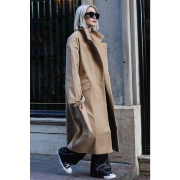 Madmext MG1584 Kahverengi Oversize Kadın Uzun Kaban