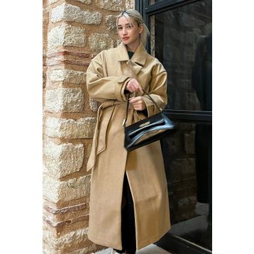 Madmext MG1584 Kahverengi Oversize Kadın Uzun Kaban