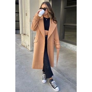 Madmext MG1584 Kahverengi Oversize Kadın Uzun Kaban