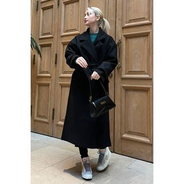 Madmext MG1584 Siyah Oversize Uzun Kadın Kaban