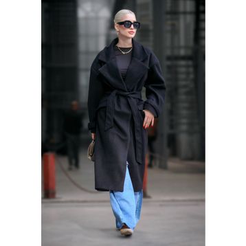 Madmext MG1584 Siyah Oversize Uzun Kadın Kaban