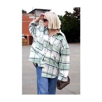 Madmext MG1589 Su Yeşili Oversize Kadın Oduncu Gömlek