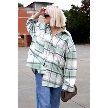 Madmext MG1589 Su Yeşili Oversize Kadın Oduncu Gömlek