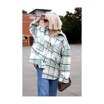 Madmext MG1589 Su Yeşili Oversize Kadın Oduncu Gömlek