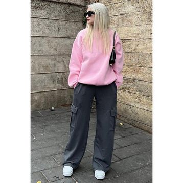 Madmext MG1615 Füme Geniş Paça Kargo Cepli Kadın Eşofman Altı