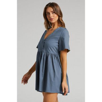 Madmext MG1621 İndigo Düğmeli Mini Elbise