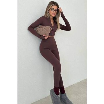 Madmext MG1625 Kahverengi Yüksek Bel Fitilli Kadın Tayt
