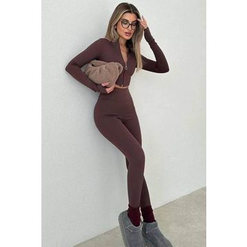 Madmext MG1625 Kahverengi Yüksek Bel Fitilli Kadın Tayt