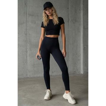 Madmext MG1625 Siyah Yüksek Bel Fitilli Kadın Tayt