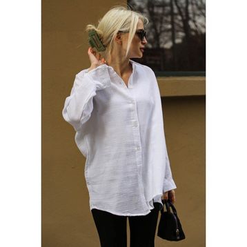 Madmext MG1660 Beyaz Muslin Kumaş Basic Kadın Gömlek