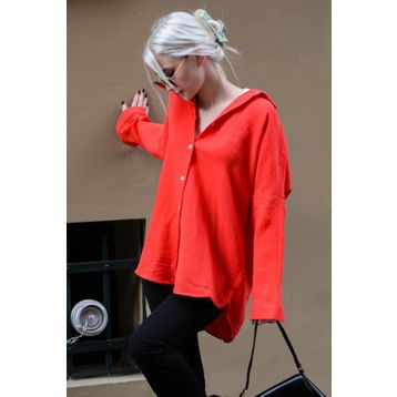 Madmext MG1660 Kırmızı Muslin Kumaş Basic Kadın Gömlek