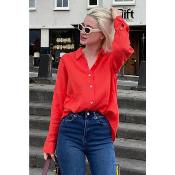 Madmext MG1660 Kırmızı Muslin Kumaş Basic Kadın Gömlek