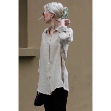 Madmext MG1660 Muslin Kumaş Bej Basic Kadın Gömlek
