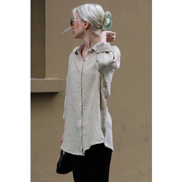 Madmext MG1660 Muslin Kumaş Bej Basic Kadın Gömlek