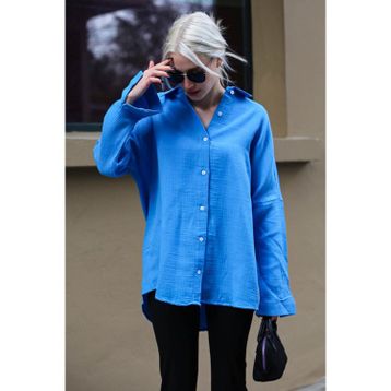 Madmext MG1660 Saks Müslin Kumaş Basic Kadın Gömlek