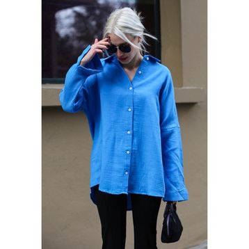 Madmext MG1660 Saks Müslin Kumaş Basic Kadın Gömlek