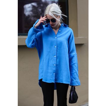 Madmext MG1660 Saks Müslin Kumaş Basic Kadın Gömlek