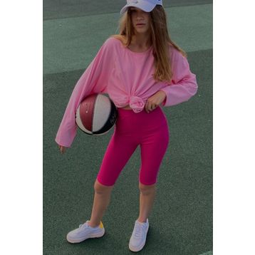 Madmext MG1676 Pembe Basic Bisiklet Yaka Kadın Sweatshirt