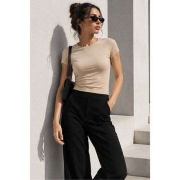 Madmext MG1681 Bej Basic Kadın T-shirt