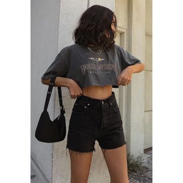Madmext MG1745 Siyah Yüksek Bel Basic Kot Şort