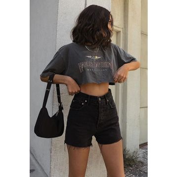 Madmext MG1745 Siyah Yüksek Bel Basic Kot Şort