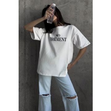 Madmext MG1763 Beyaz Baskılı Bisiklet Yaka Kadın T-shirt