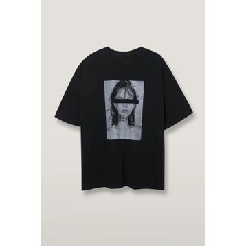 Madmext MG1764 Siyah Oversize Baskılı Kadın T-shirt