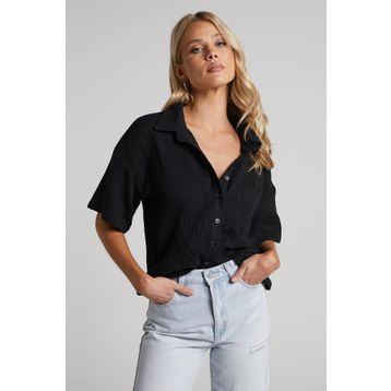Madmext MG1784 Siyah Müslin Kumaş Basic Kadın Gömlek