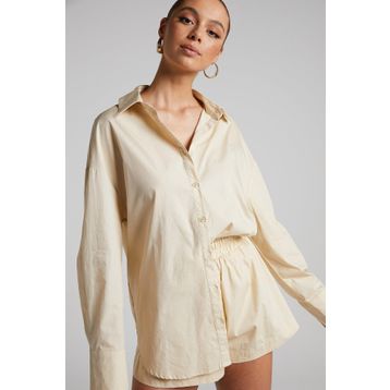 Madmext MG1794 Bej Oversize Basic Kadın Gömlek